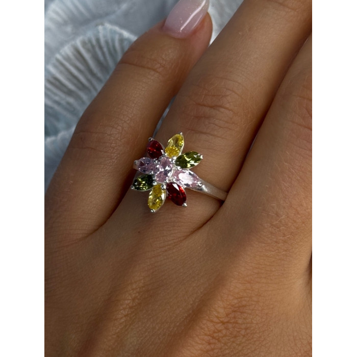 925 Sterling Silver Multi Color Spinel Flower Ring Size 7