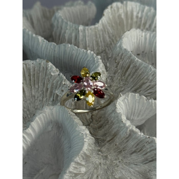 925 Sterling Silver Multi Color Spinel Flower Ring Size 7