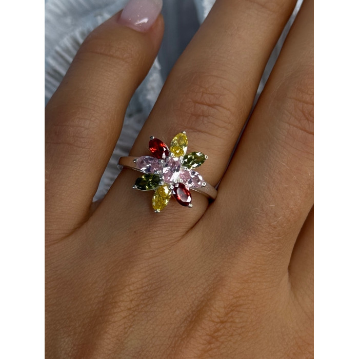 925 Sterling Silver Multi Color Spinel Flower Ring Size 7