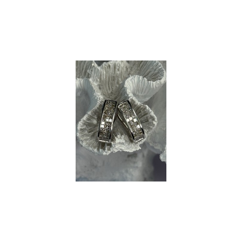 CLASSY 14K WHITE GOLD DIAMOND 1 CARAT EARRINGS LENGTH 0.83 INCH