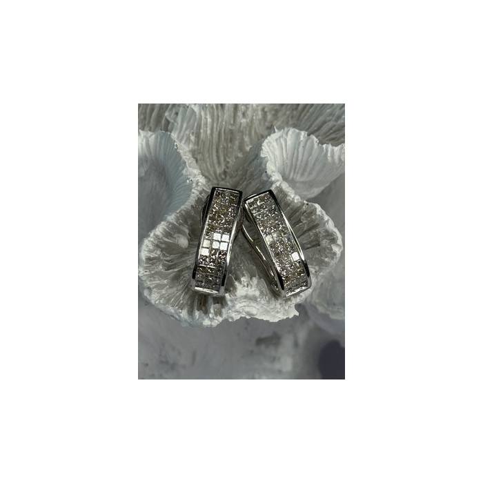 CLASSY 14K WHITE GOLD DIAMOND 1 CARAT EARRINGS LENGTH 0.83 INCH