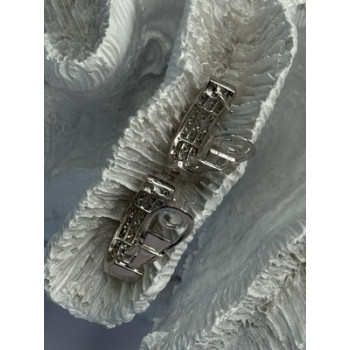 CLASSY 14K WHITE GOLD DIAMOND 1 CARAT EARRINGS LENGTH 0.83 INCH