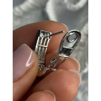 CLASSY 14K WHITE GOLD DIAMOND 1 CARAT EARRINGS LENGTH 0.83 INCH