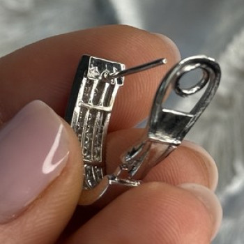 Classy 14K White Gold Diamond 1 Carat Earrings Length 0.83 Inch