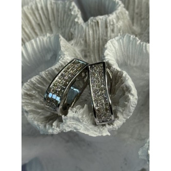 CLASSY 14K WHITE GOLD DIAMOND 1 CARAT EARRINGS LENGTH 0.83 INCH