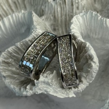 Classy 14K White Gold Diamond 1 Carat Earrings Length 0.83 Inch