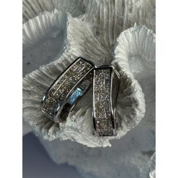 CLASSY 14K WHITE GOLD DIAMOND 1 CARAT EARRINGS LENGTH 0.83 INCH