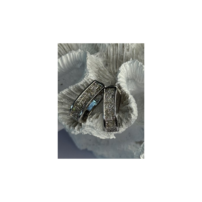 CLASSY 14K WHITE GOLD DIAMOND 1 CARAT EARRINGS LENGTH 0.83 INCH