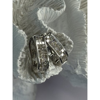 CLASSY 14K WHITE GOLD DIAMOND 1 CARAT EARRINGS LENGTH 0.83 INCH