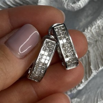 Classy 14K White Gold Diamond 1 Carat Earrings Length 0.83 Inch