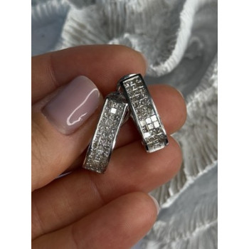 CLASSY 14K WHITE GOLD DIAMOND 1 CARAT EARRINGS LENGTH 0.83 INCH