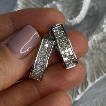 Classy 14K White Gold Diamond 1 Carat Earrings Length 0.83 Inch