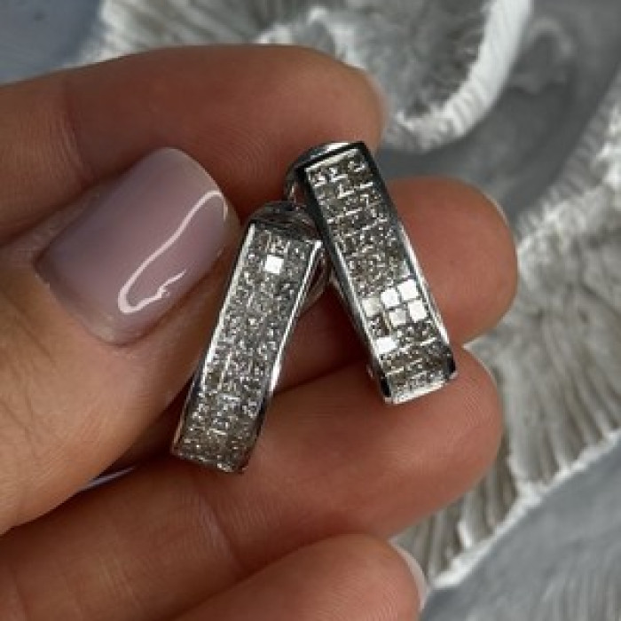Classy 14K White Gold Diamond 1 Carat Earrings Length 0.83 Inch