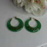 925 Sterling Silver Gold Plated Green Nephrite Jade Earrings Length 1.40 Iinch