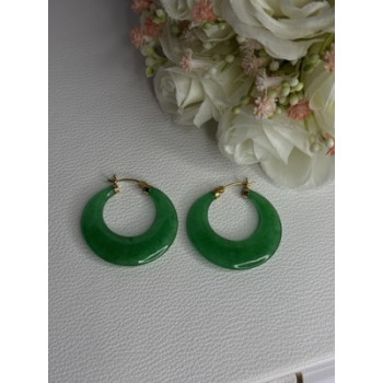 925 Sterling Silver Gold Plated Green Nephrite Jade Earrings Length 1.40 Iinch