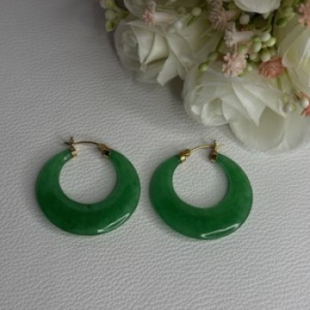 925 Sterling Silver Gold Plated Green Nephrite Jade Earrings Length 1.40 Iinch
