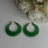 925 Sterling Silver Gold Plated Green Nephrite Jade Earrings Length 1.40 Iinch