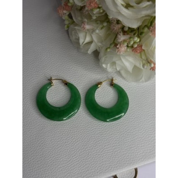 925 Sterling Silver Gold Plated Green Nephrite Jade Earrings Length 1.40 Iinch