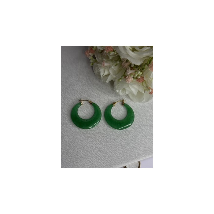 925 Sterling Silver Gold Plated Green Nephrite Jade Earrings Length 1.40 Iinch