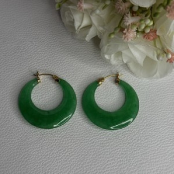 925 Sterling Silver Gold Plated Green Nephrite Jade Earrings Length 1.40 Iinch