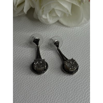 Elegant 925 Sterling Silver Marcasite Earrings Length 1.25 Inch