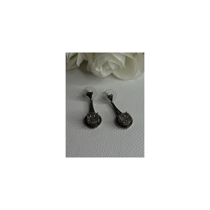 Elegant 925 Sterling Silver Marcasite Earrings Length 1.25 Inch