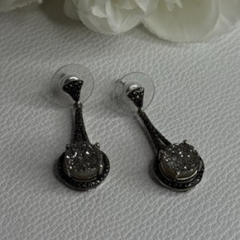 Elegant 925 Sterling Silver Marcasite Earrings Length 1.25 Inch