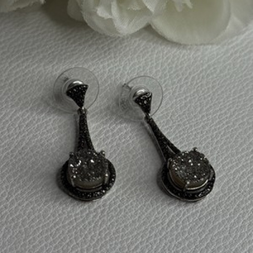 Elegant 925 Sterling Silver Marcasite Earrings Length 1.25 Inch