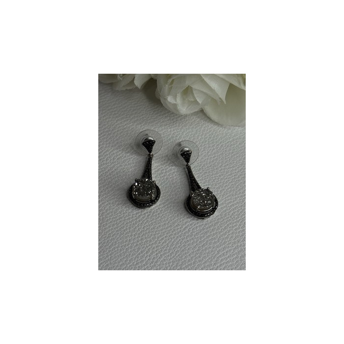 Elegant 925 Sterling Silver Marcasite Earrings Length 1.25 Inch