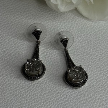 Elegant 925 Sterling Silver Marcasite Earrings Length 1.25 Inch