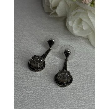Elegant 925 Sterling Silver Marcasite Earrings Length 1.25 Inch