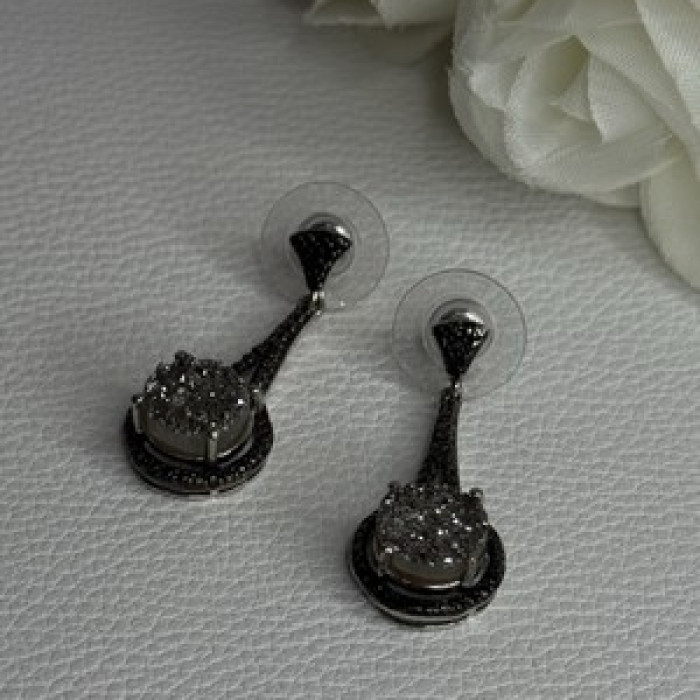 Elegant 925 Sterling Silver Marcasite Earrings Length 1.25 Inch