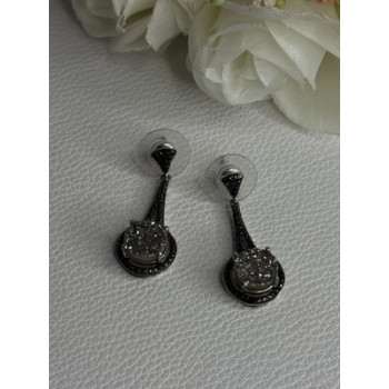 Elegant 925 Sterling Silver Marcasite Earrings Length 1.25 Inch