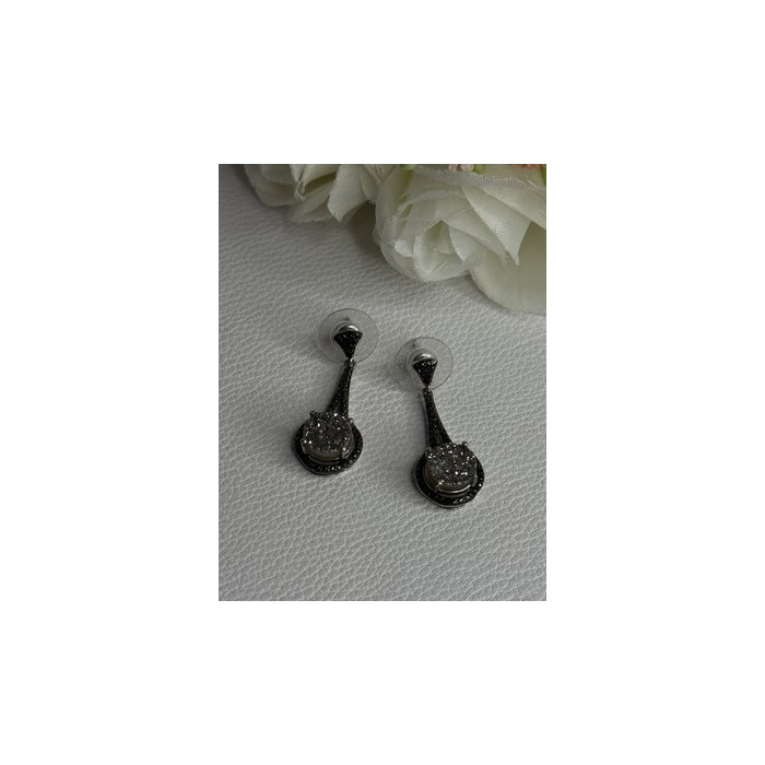 Elegant 925 Sterling Silver Marcasite Earrings Length 1.25 Inch