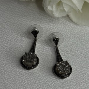 Elegant 925 Sterling Silver Marcasite Earrings Length 1.25 Inch