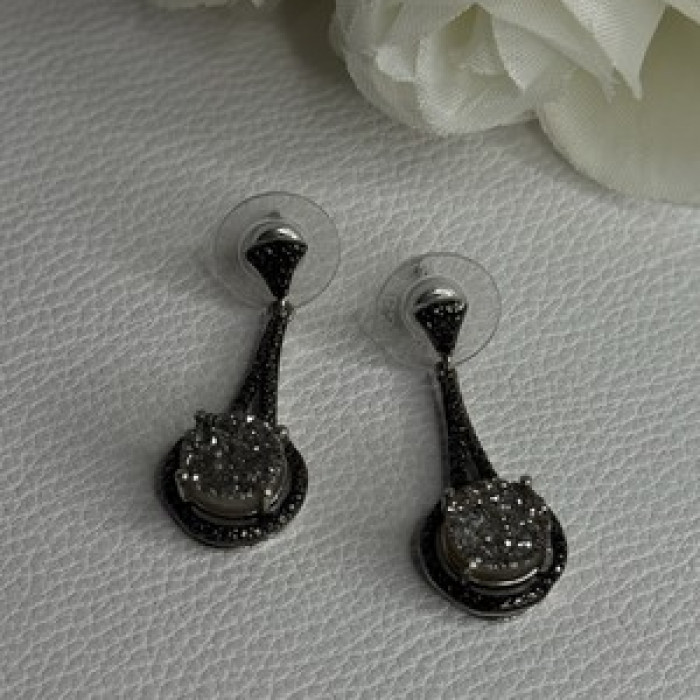 Elegant 925 Sterling Silver Marcasite Earrings Length 1.25 Inch