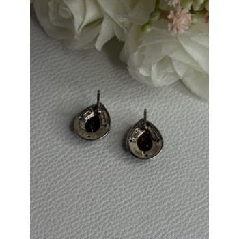 925 Sterling Silver Garnet & Marcasite Earrings Length 0.60 Inch