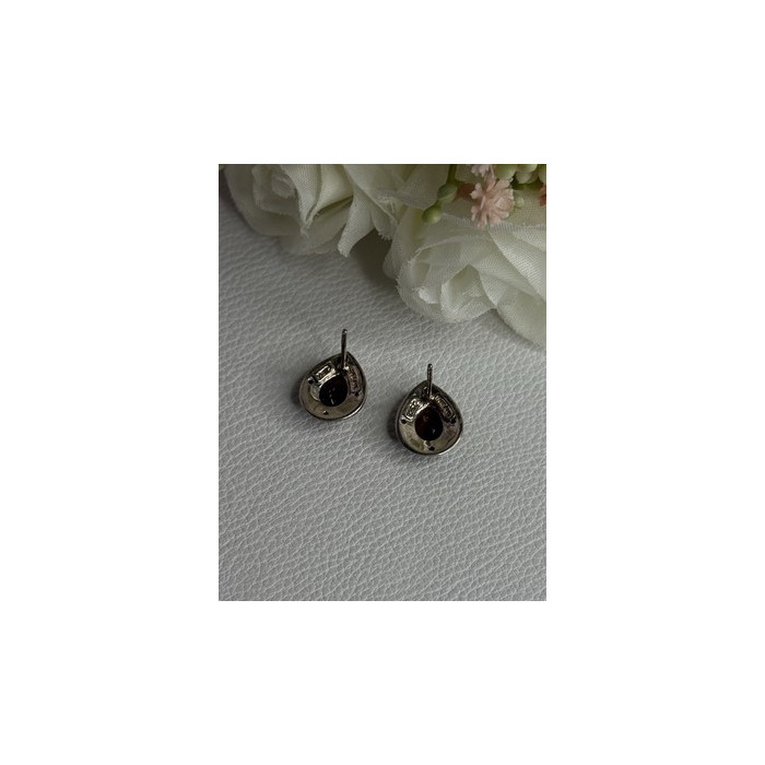 925 Sterling Silver Garnet & Marcasite Earrings Length 0.60 Inch