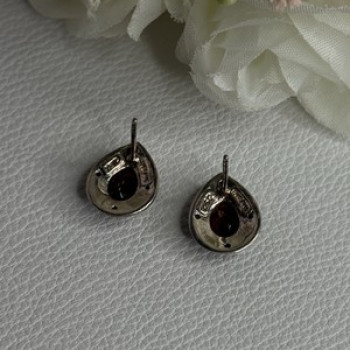 925 Sterling Silver Garnet & Marcasite Earrings Length 0.60 Inch