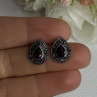 925 Sterling Silver Garnet & Marcasite Earrings Length 0.60 Inch