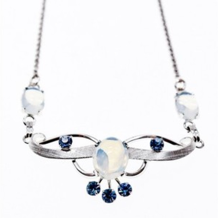 925 Sterling Silver Moonstone & Aquamarine Necklace