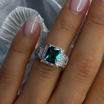 925 Sterling Silver Emerald & Cz Ring Size 6
