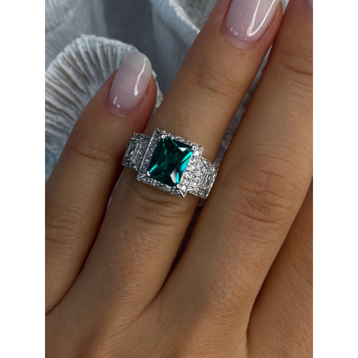 925 Sterling Silver Emerald & Cz Ring Size 6