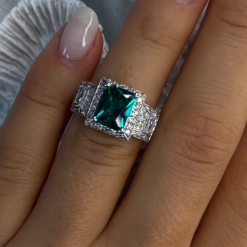 925 Sterling Silver Emerald & Cz Ring Size 6
