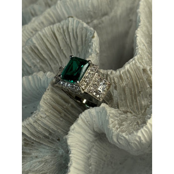 925 Sterling Silver Emerald & Cz Ring Size 6