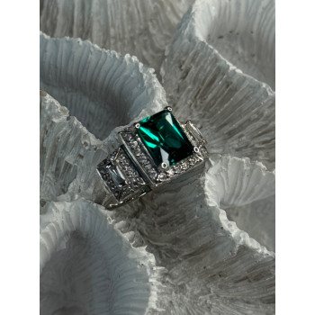 925 Sterling Silver Emerald & Cz Ring Size 6
