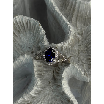 925 Sterling Silver Sapphire & Beryl Ring Size 7