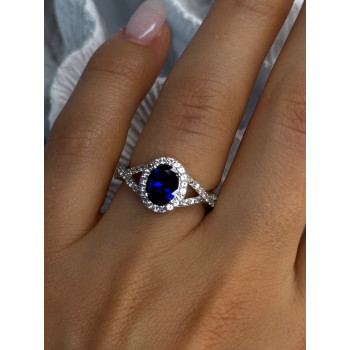 925 Sterling Silver Sapphire & Beryl Ring Size 7