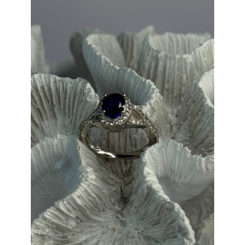 925 Sterling Silver Sapphire & Beryl Ring Size 7