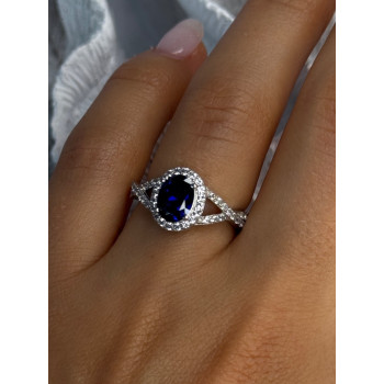 925 Sterling Silver Sapphire & Beryl Ring Size 7